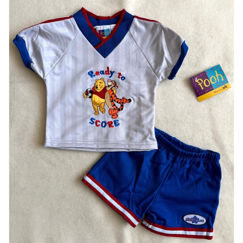 Vintage 90s Disney Pooh Shorts Set Boys Size 12M Tigger Ready To Be Score Soccer